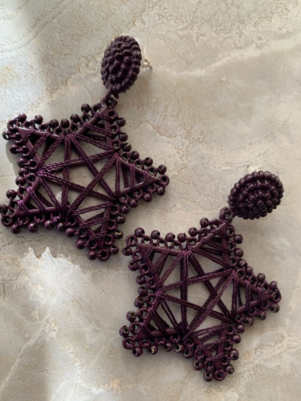 Handcrafted Purple Star Macramé Drop Earrings